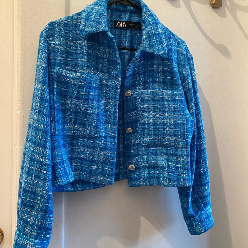 ZARA cropped textured weave over shirt/ jacket